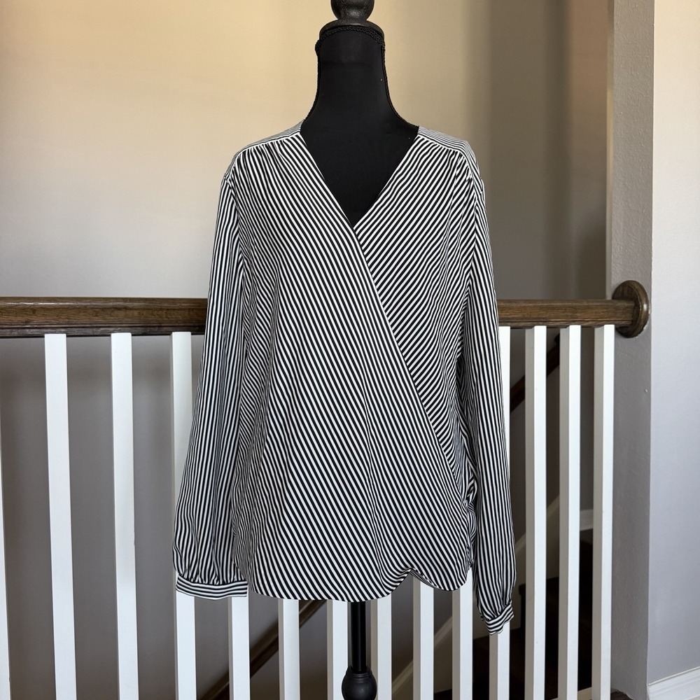 Ann Taylor NWT Striped Long Sleeve Faux Wrap Blouse Top Large Preppy Office